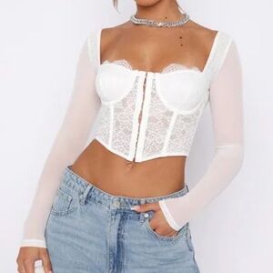 Elegant White Lace Long Sleeve Corset Top